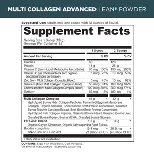 Multi collagen advanced lean powder supplement label