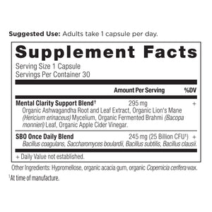 SBO probiotics mental clarity supplement label