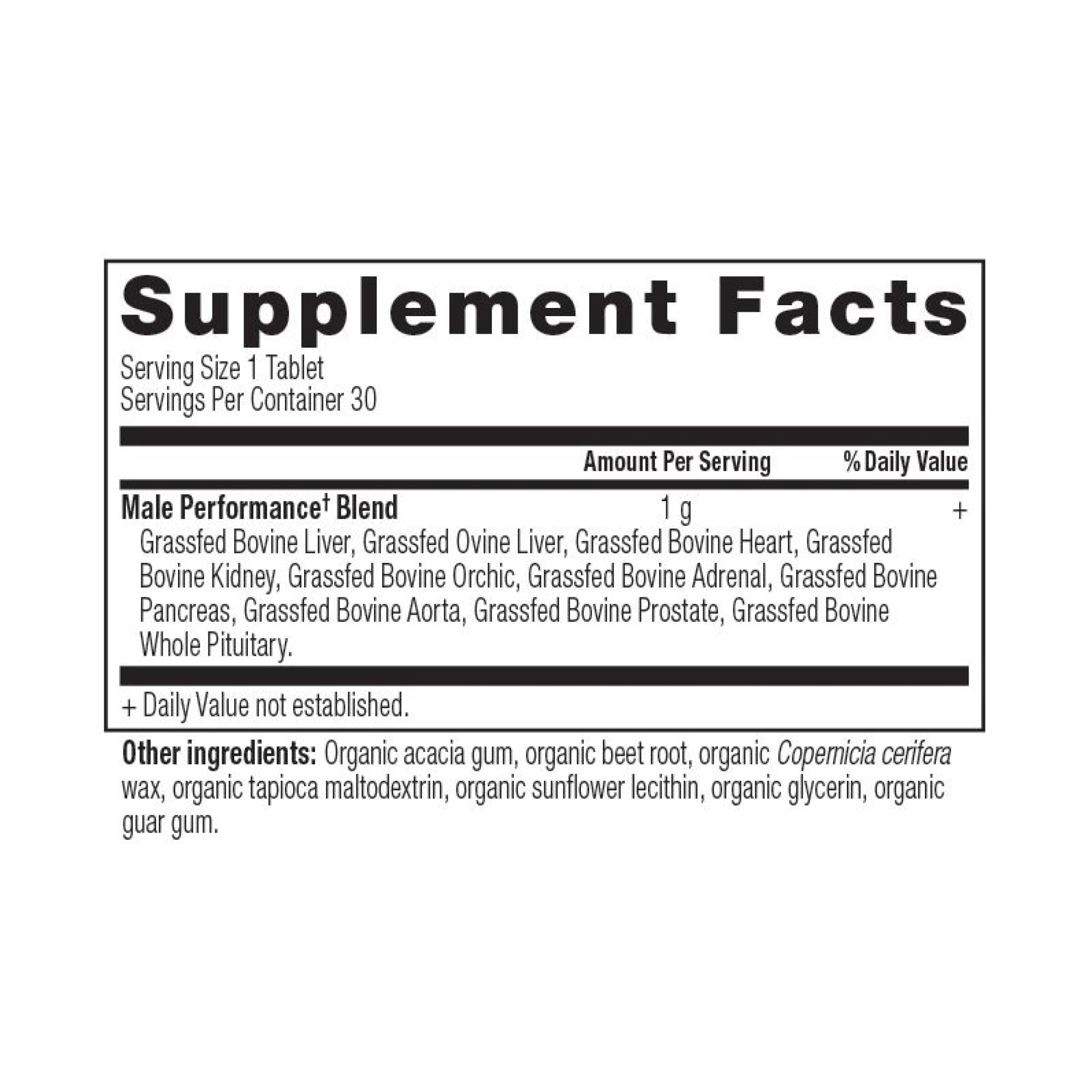 Male Performance Once Daily Tablets supplement label