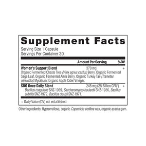 SBO Probiotics Women's Once Daily supplement label