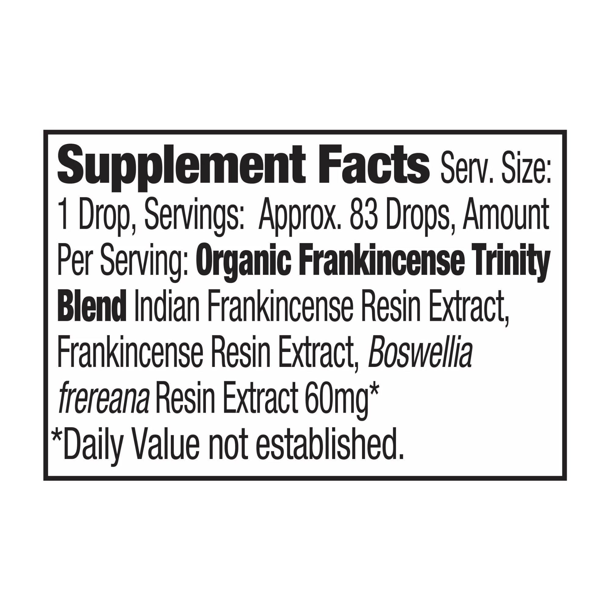 Frankincense Essential Oil supplement label