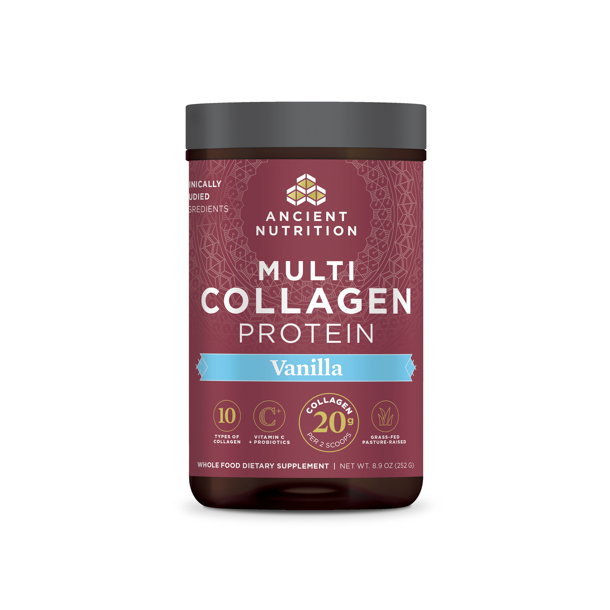 multi collagen protein vanilla front of bottle