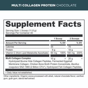 multi collagen protein powder chocolate supplement label