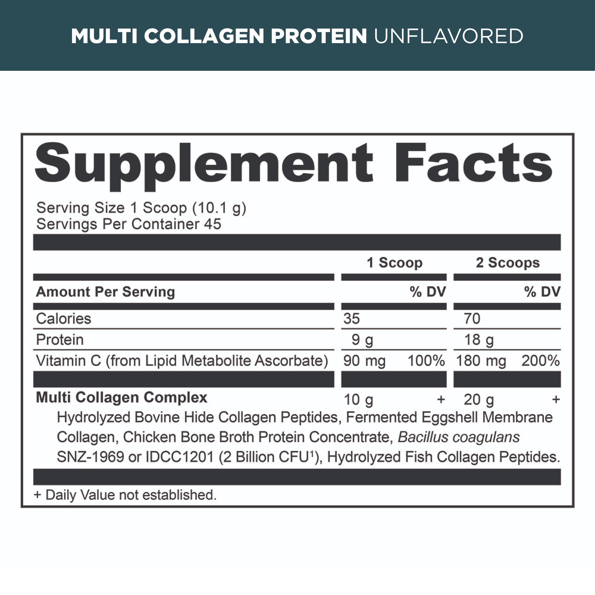 multi collagen protein powder unflavored supplement label
