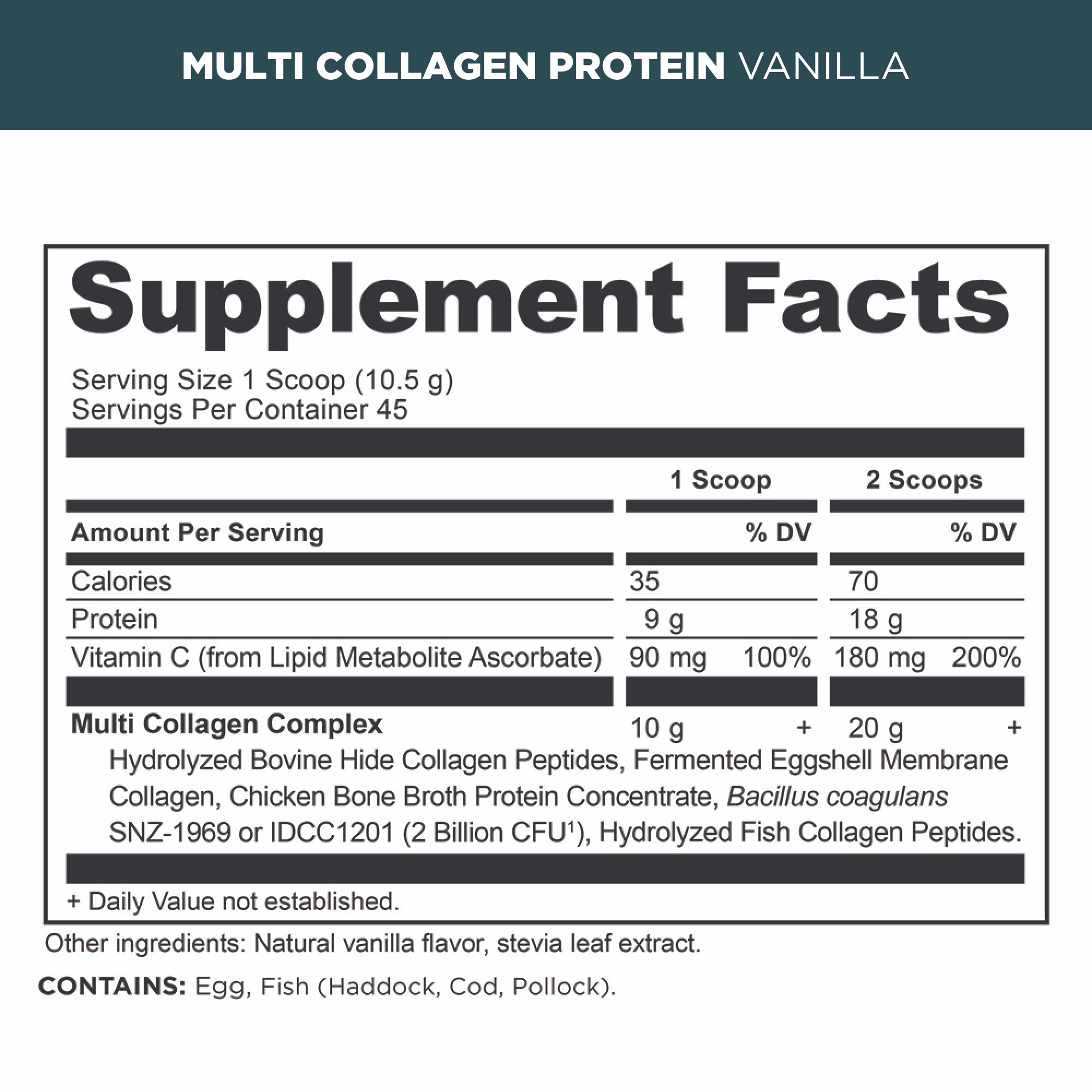multi collagen protein powder vanilla supplement label