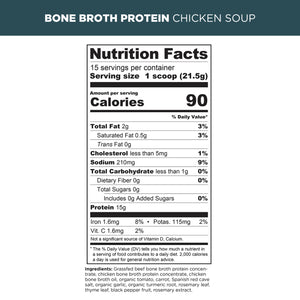 bone broth protein chicken soup supplement label