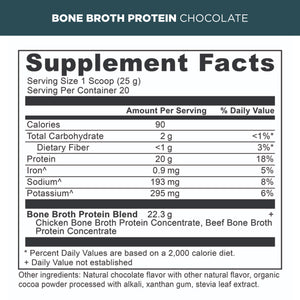 bone broth protein chocolate supplement label