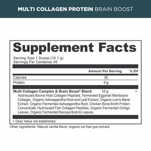 Multi collagen protein brain boost supplement label