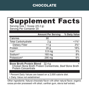 bone broth protein powder chocolate supplement label