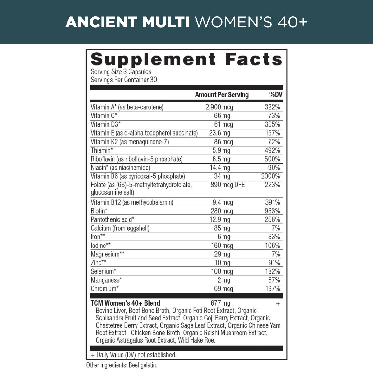 ancient multi women's 40+ supplement label