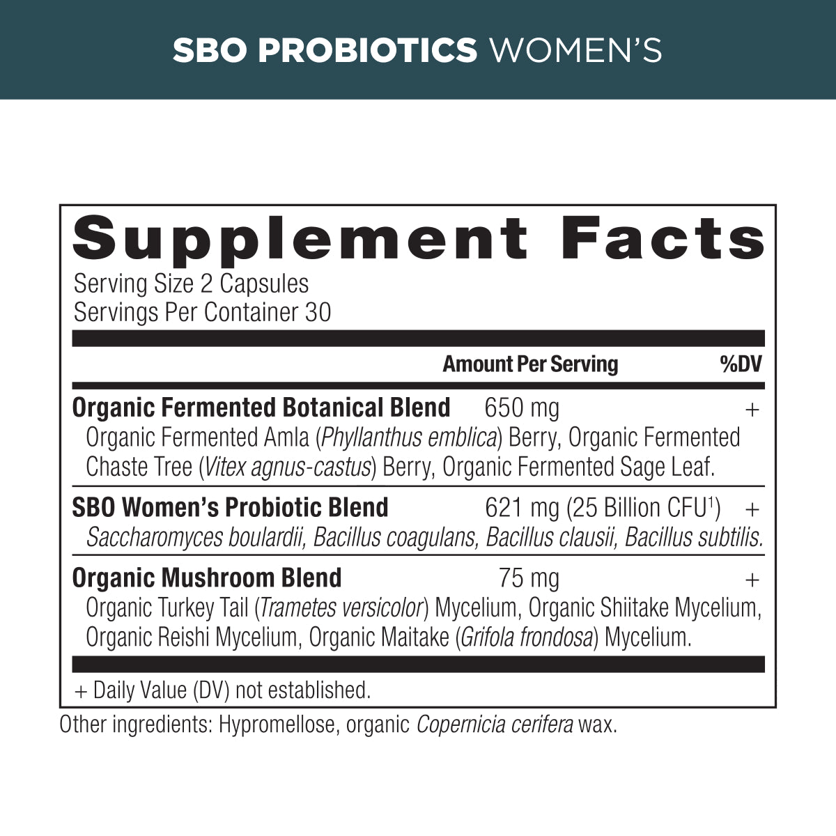 SBO probiotics womens supplement label
