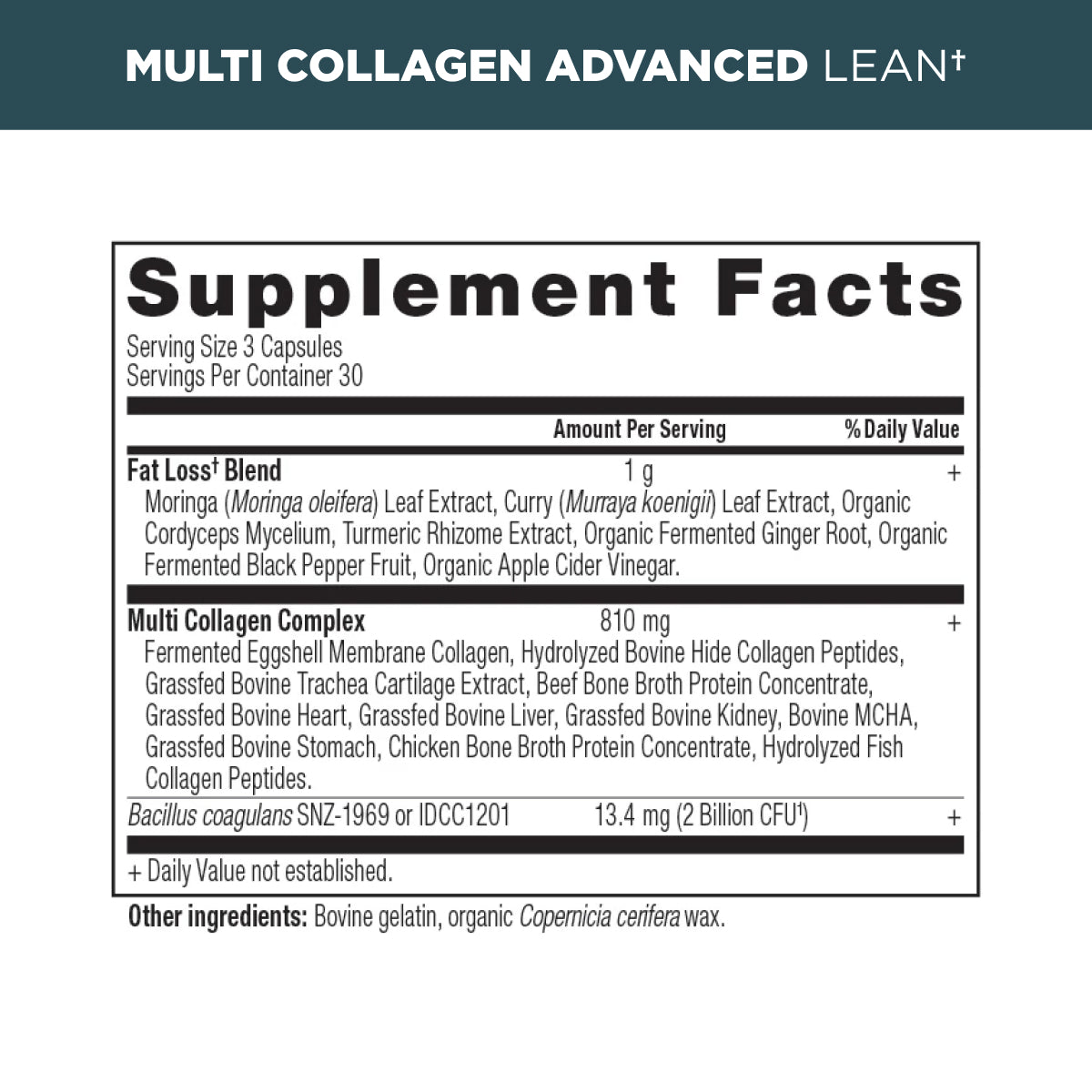 multi collagen advanced lean capsules supplement label