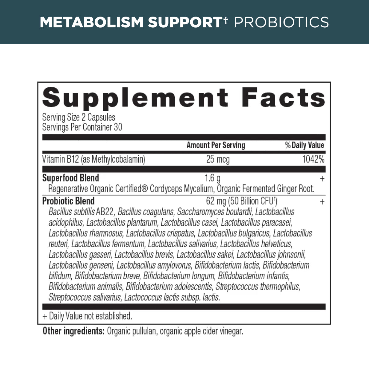 metabolism support probiotics supplement label