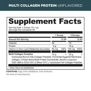 multi collagen protein powder unflavored supplement label