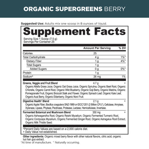 organic supergreens berry supplement label