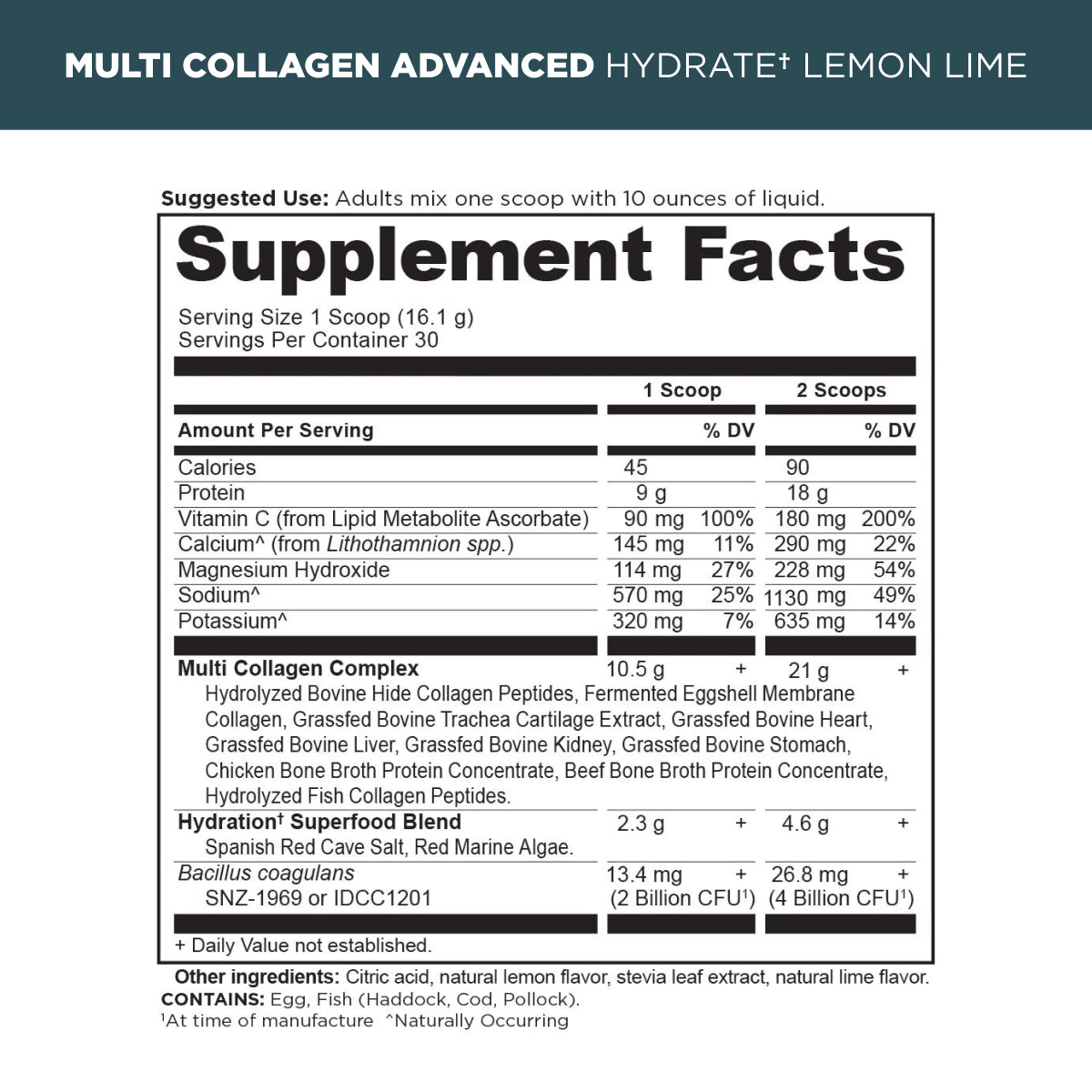 multi collagen advanced lemon lime supplement label