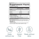 Supplement facts label with nutritional information and allergen icons on a white background
