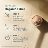 Instructions on how to use organic fiber with a scoop and text on a beige background