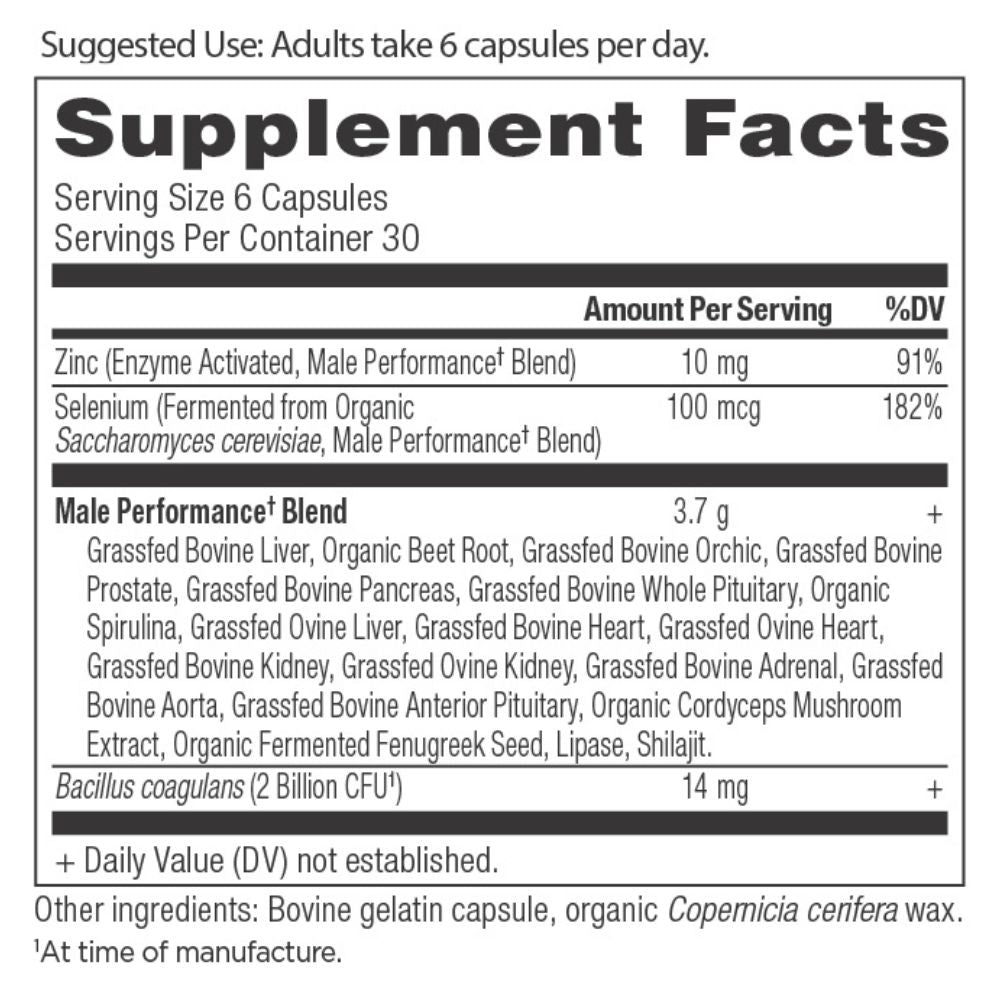 male performance organ blend supplement label