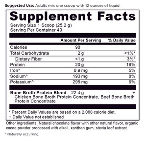 Bone Broth Protein Powder Chocolate (40 Servings) supplement label