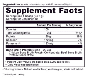 Bone Broth Protein Powder Vanilla (40 Servings) supplement label 