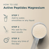 Instructions on how to use Active Peptides Magnesium with a scoop of powder.