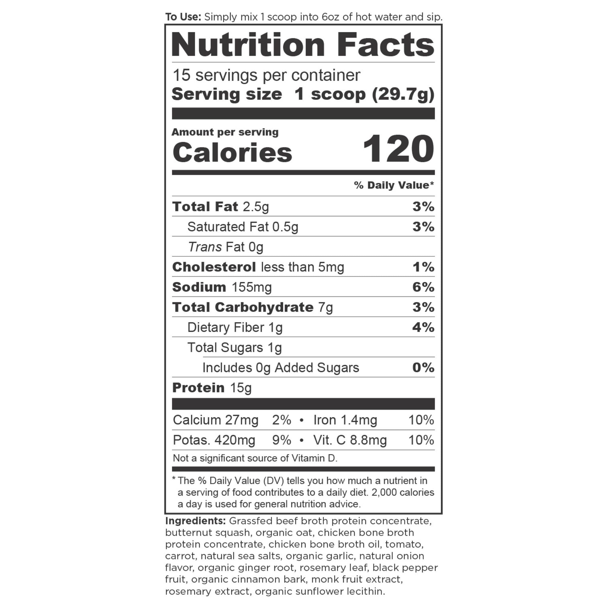 bone broth butternut squash supplement label