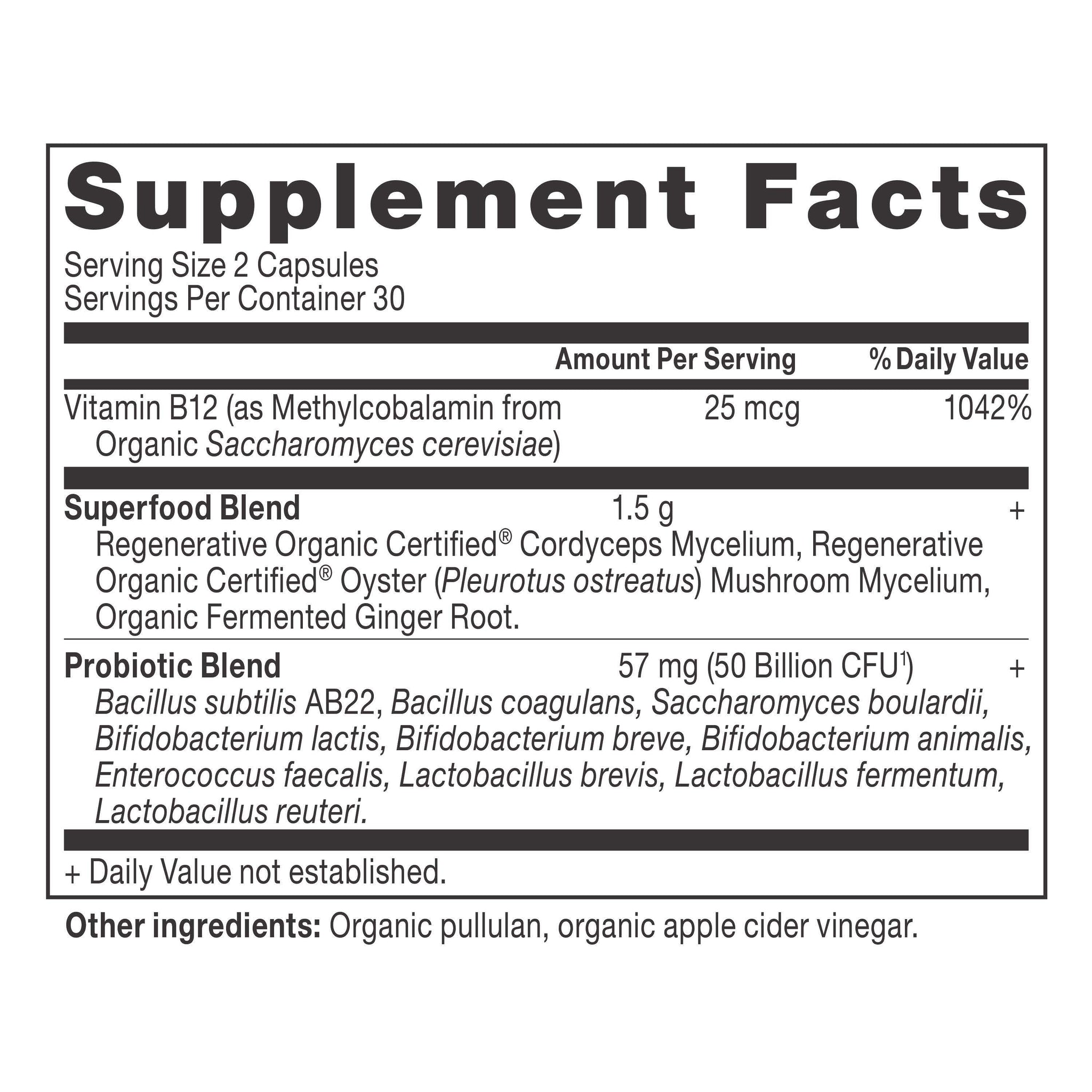 Regenerative Organic Certified® Metabolism Support Probiotics Capsules (60 Capsules) supplement label