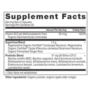 Regenerative Organic Certified® Metabolism Support Probiotics Capsules (60 Capsules) supplement label