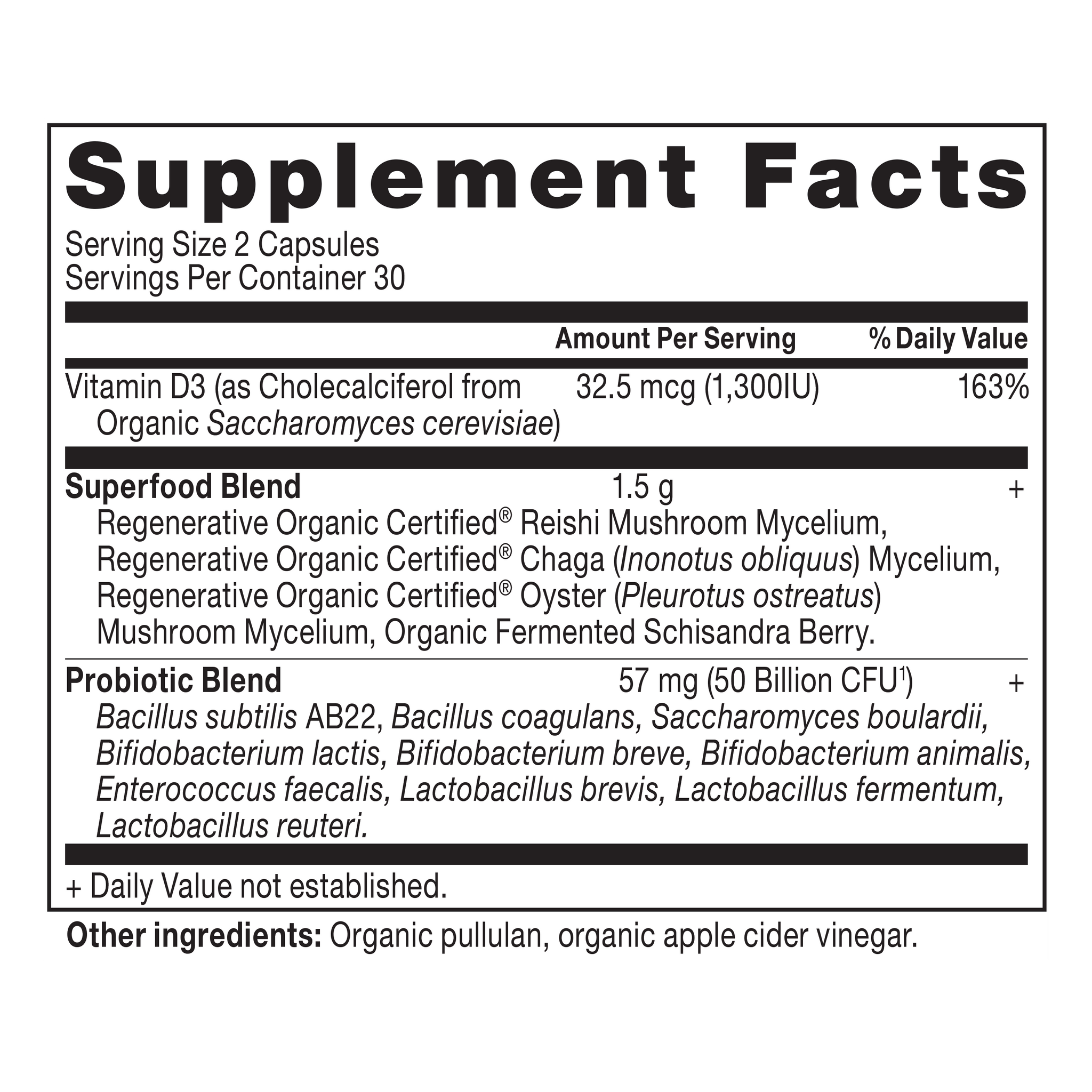 Regenerative Organic Certified® Women's Extra Strength Probiotics Capsules (60 Capsules) supplement label