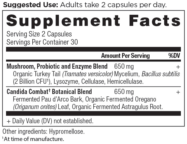 Candida Capsules supplement facts label