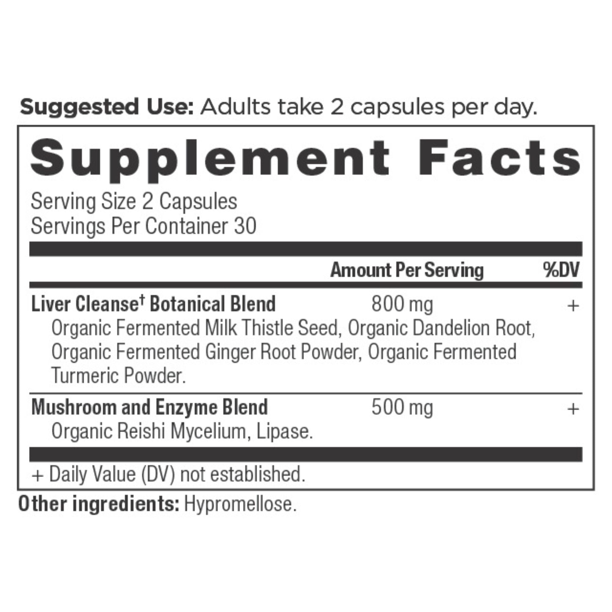 Liver Cleanse Capsules supplement label