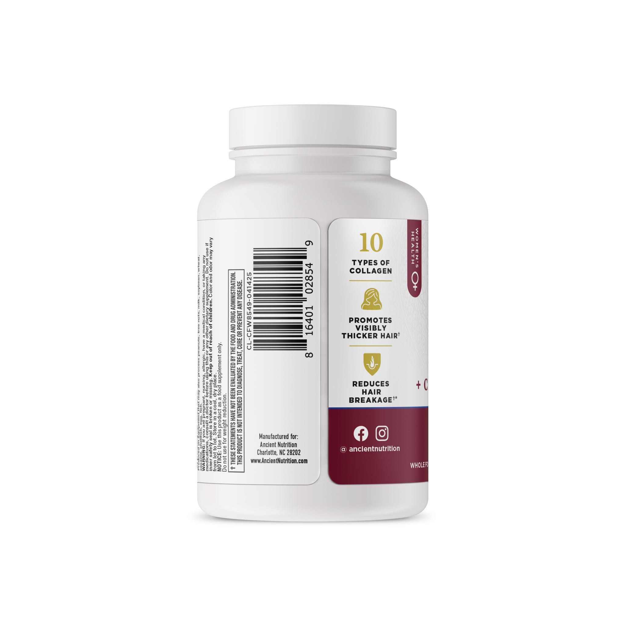 Hair Growth + Collagen Capsules side of bottle image