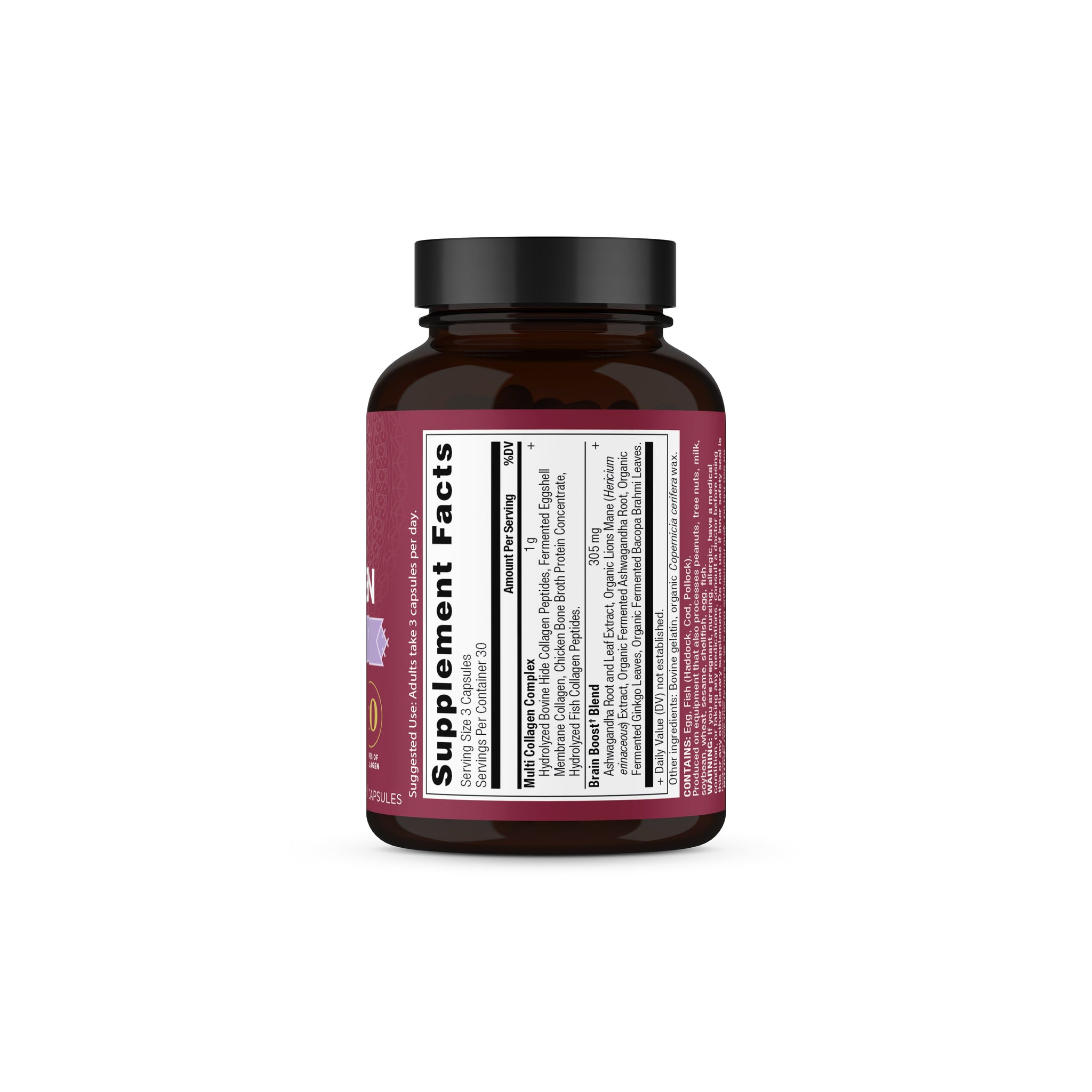 Multi collagen brain boost capsules side label 