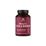 Multicollagen supplement bottle with maroon label on a white background