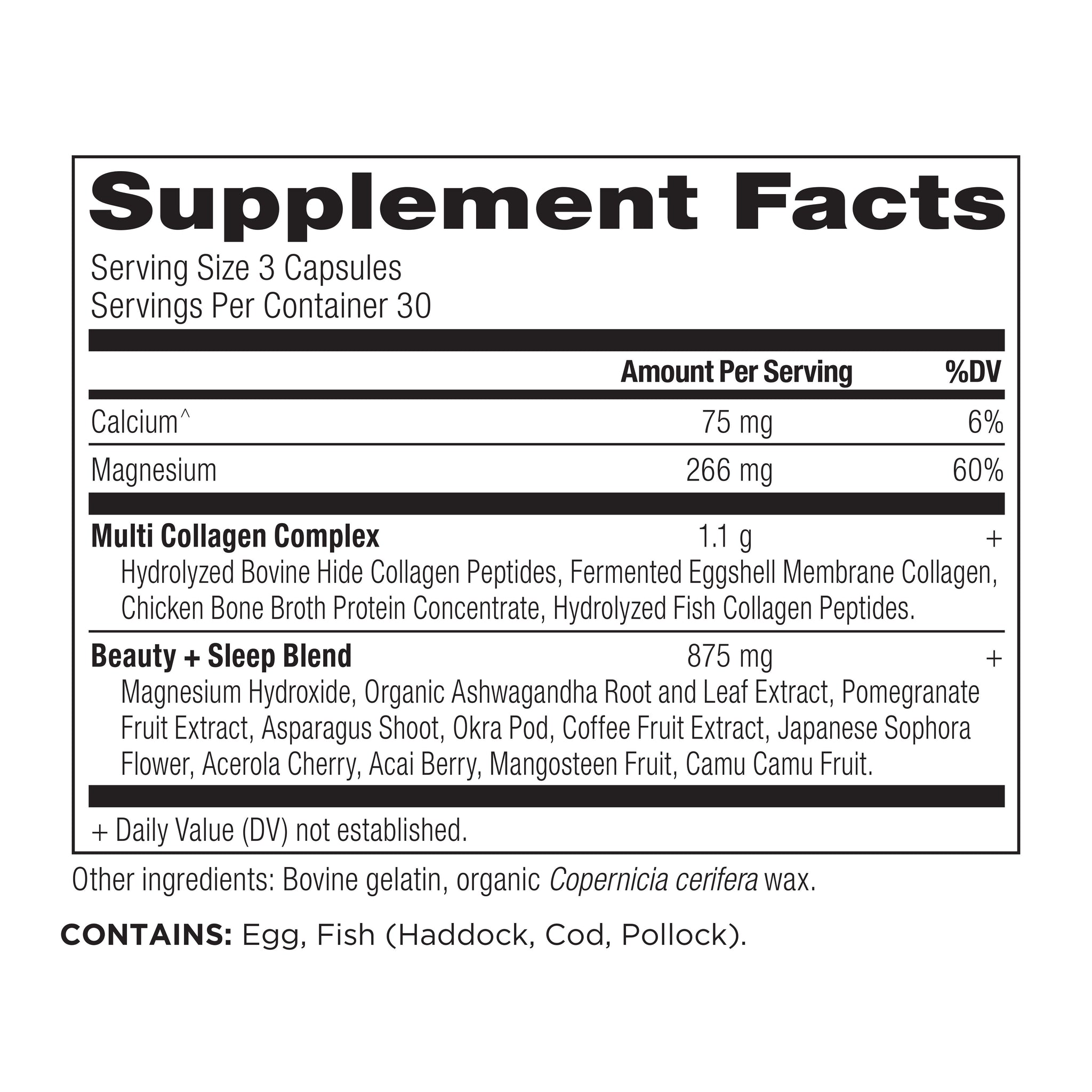 multi collagen capsules beauty sleep supplement label