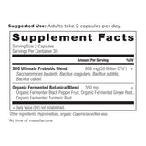 SBO Probiotics Ultimate Capsules supplement label