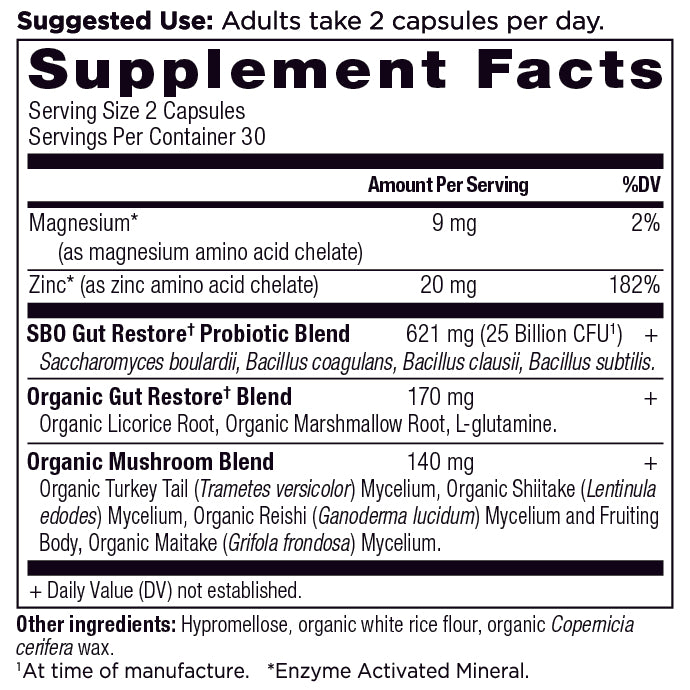 sbo probiotics gut restore supplement label