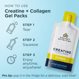 Ancient Nutrition Creatine + Collagen gel pack with usage instructions on a light blue background