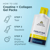 Ancient Nutrition Creatine + Collagen gel pack with usage instructions on a light blue background