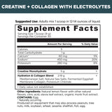 Supplement label for creatine + collagen with electrolytes, showing supplement facts and ingredients.