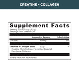 Supplement facts label for creatine and collagen blend on a white background
