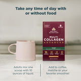 Box of Ancient Nutrition Multi Collagen Advanced on a table with a pink mug.
