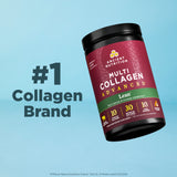 Ancient Nutrition Multi Collagen Advanced supplement container on a blue background with text saying it is the #1 collagen brand.