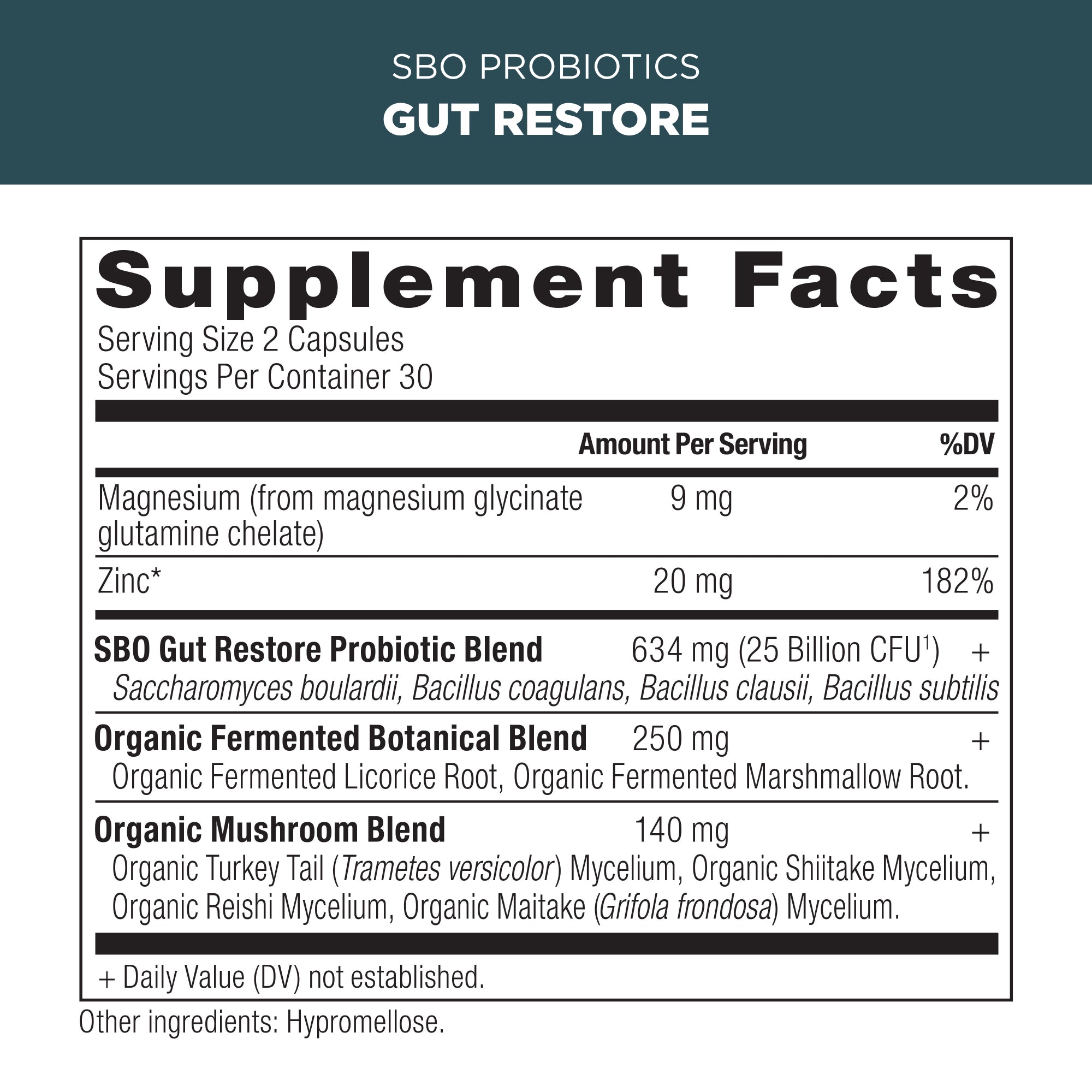 sbo probiotics gut restore supplement label