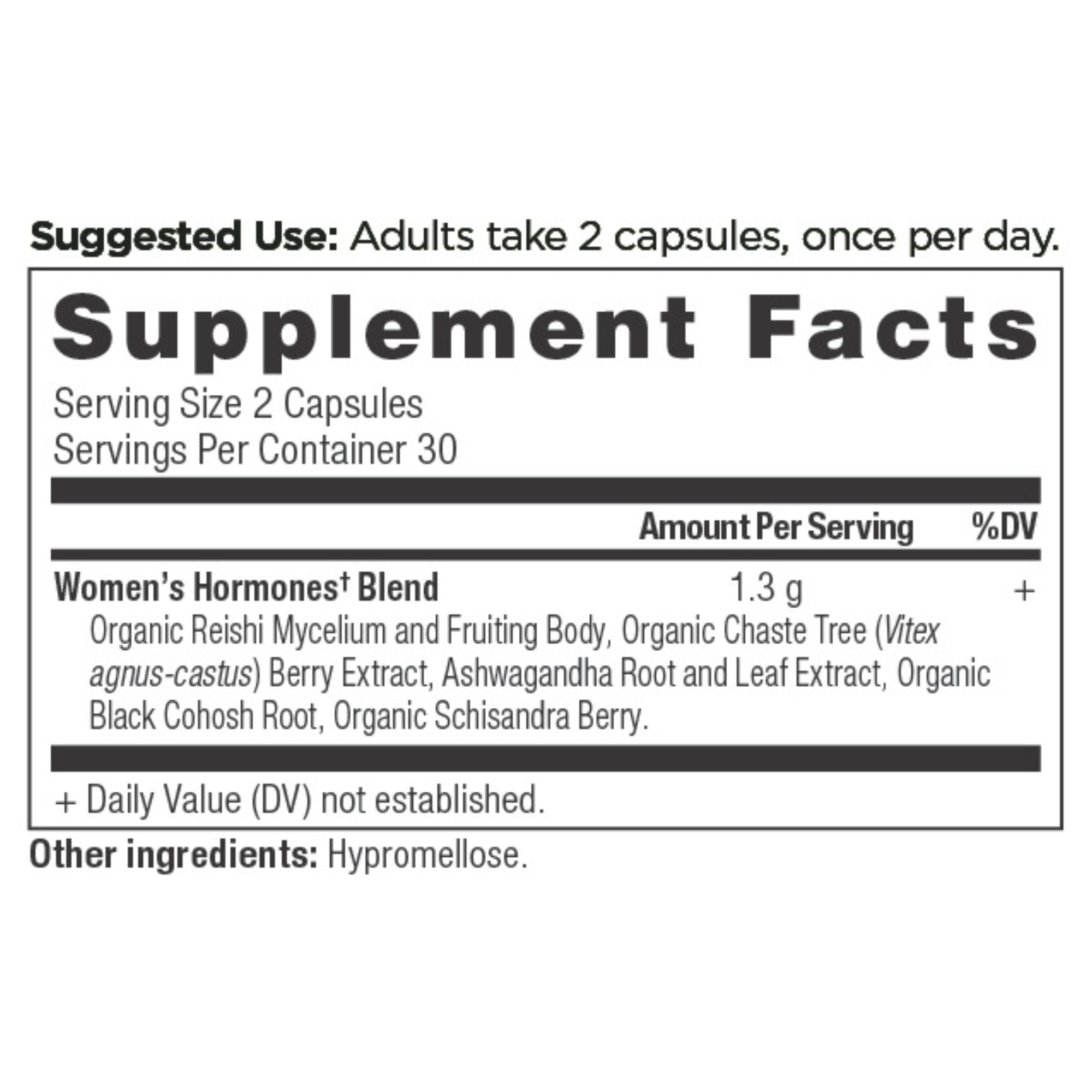 Women's Hormones Supplement Facts Panel