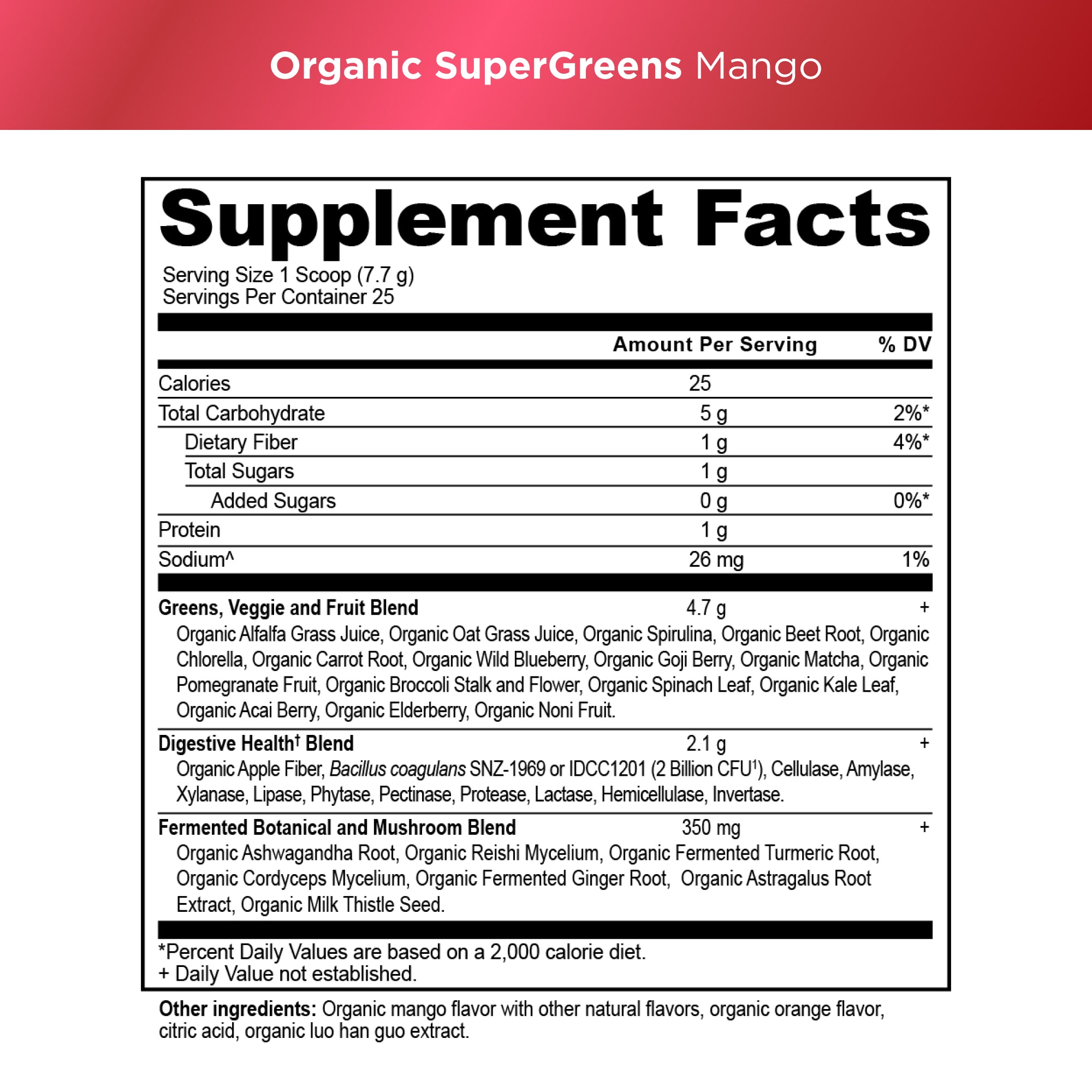 supergreens mango supplement label