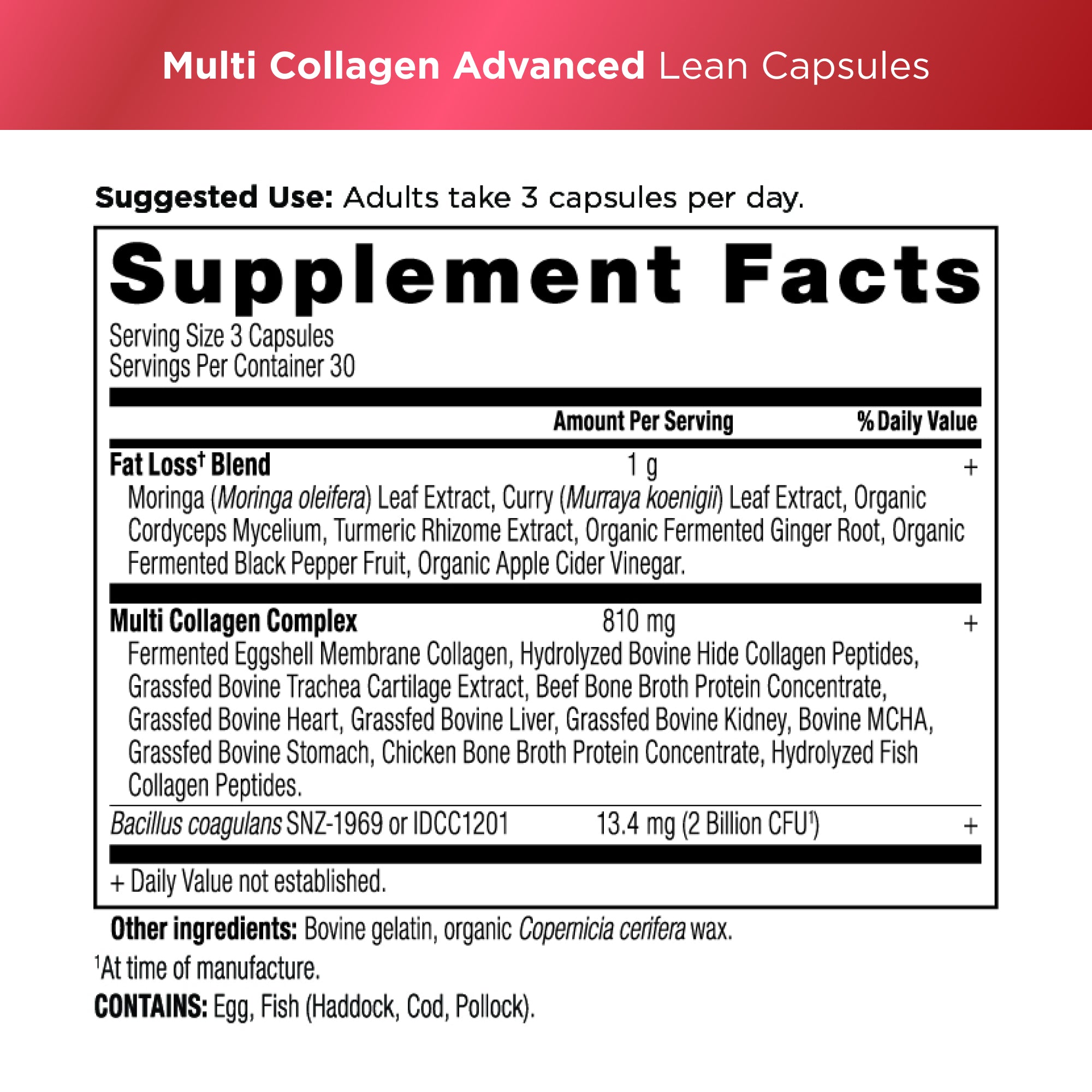 multi collagen advanced lean capsules supplement label