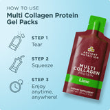 Ancient Nutrition Multi Collagen Protein Gel Pack with usage instructions on a light blue background