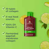 Ancient Nutrition Multi Collagen Protein package with lime slices on a green background